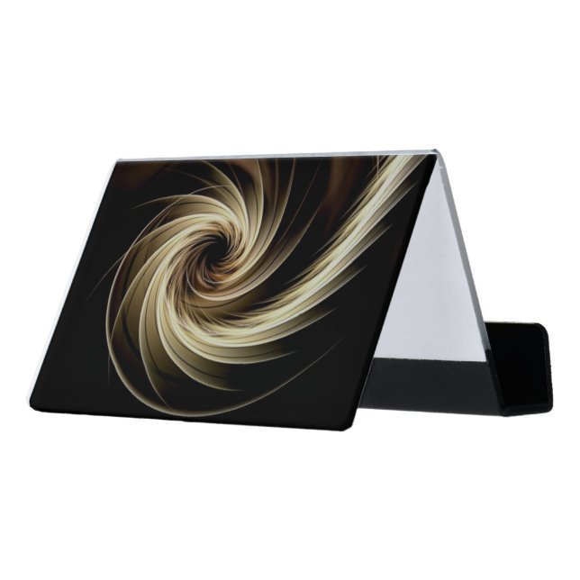 Golden Swirl Across Black  Desk Business Card Holder (Angled Back)