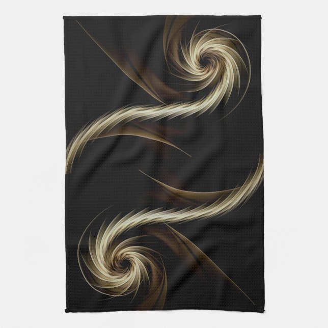 Golden Swirl Across Black  Kitchen Towel (Vertical)