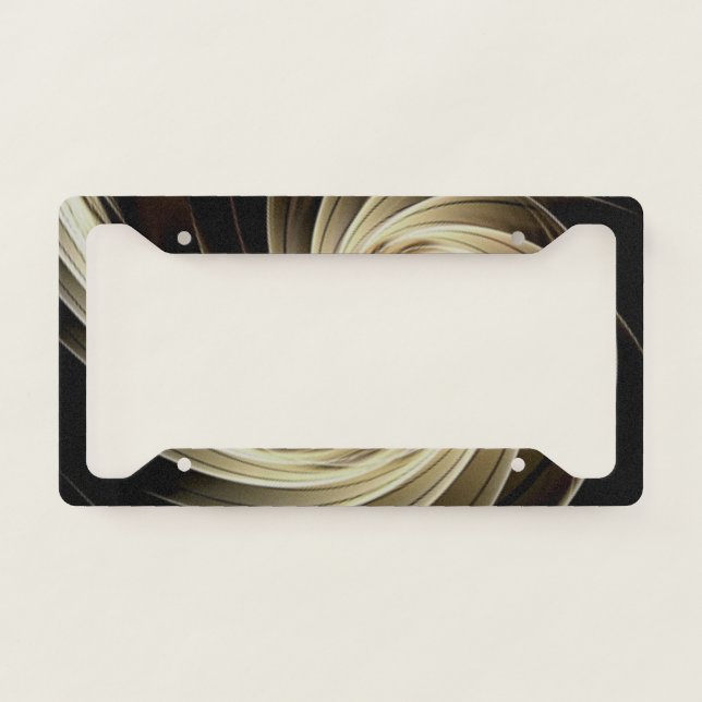 Golden Swirl Across Black  License Plate Frame (Front)