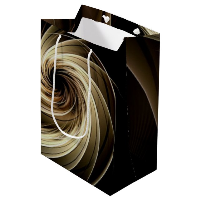 Golden Swirl Across Black  Medium Gift Bag (Front Angled)