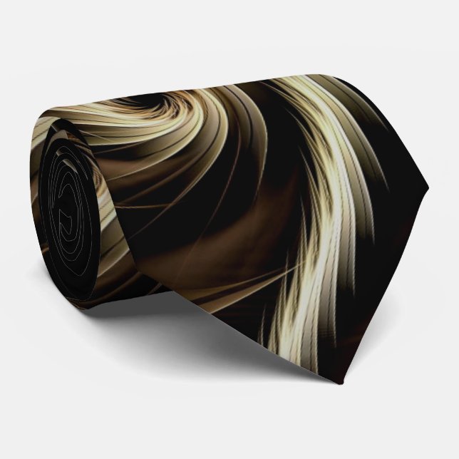 Golden Swirl Across Black  Neck Tie (Rolled)