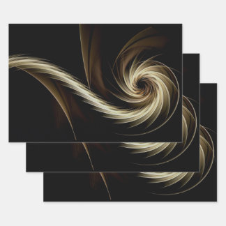 Golden Swirl Across Black  Wrapping Paper Sheets