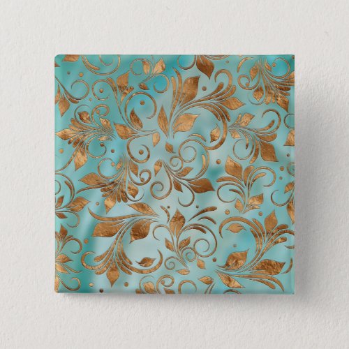 Golden Swirl Branches on light Teal Button