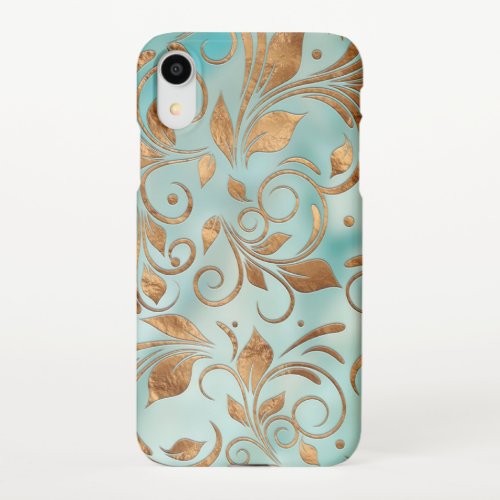 Golden Swirl Branches on light Teal iPhone XR Case