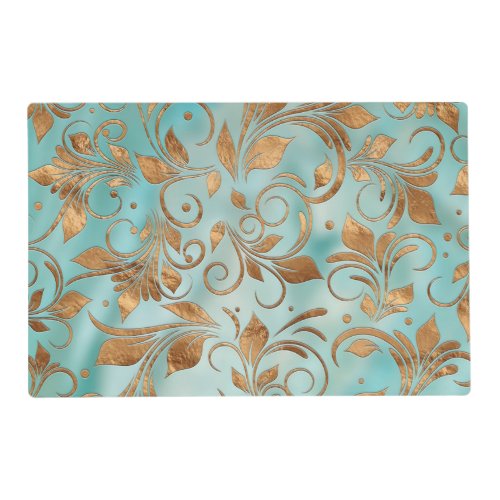 Golden Swirl Branches on light Teal Placemat