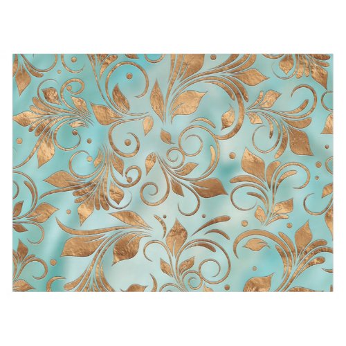 Golden Swirl Branches on light Teal Tablecloth