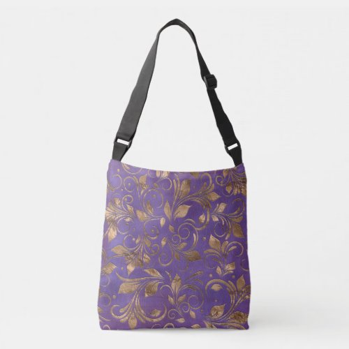 Golden Swirl Branches on purple Crossbody Bag