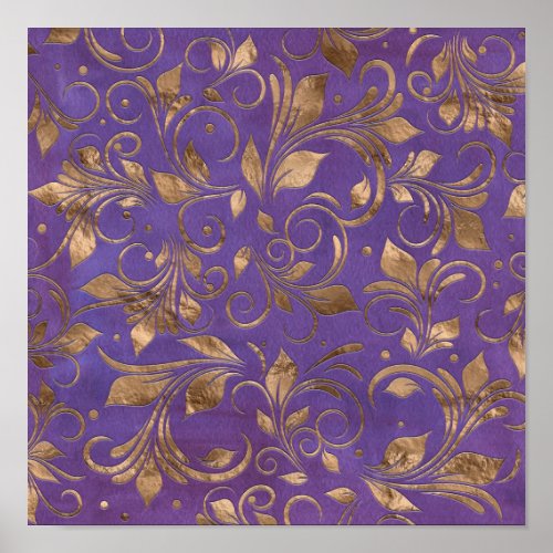Golden Swirl Branches on purple Poster
