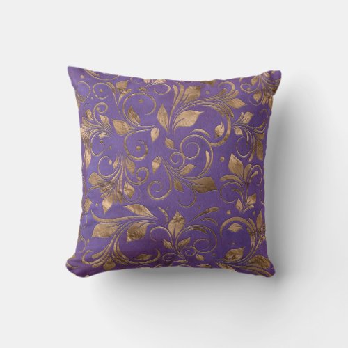 Golden Swirl Branches on purple Throw Pillow