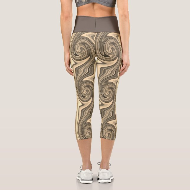 Golden Swirl - Cool Melted Gold Effect Rad Trippy Capri Leggings (Back)