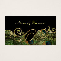Golden Swirl Peacock Feathers Black Double-Sided Business Card