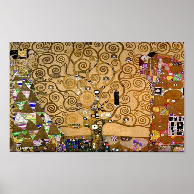 Golden Swirling Tree of Life Art Deco Symbolic  Poster (Front)