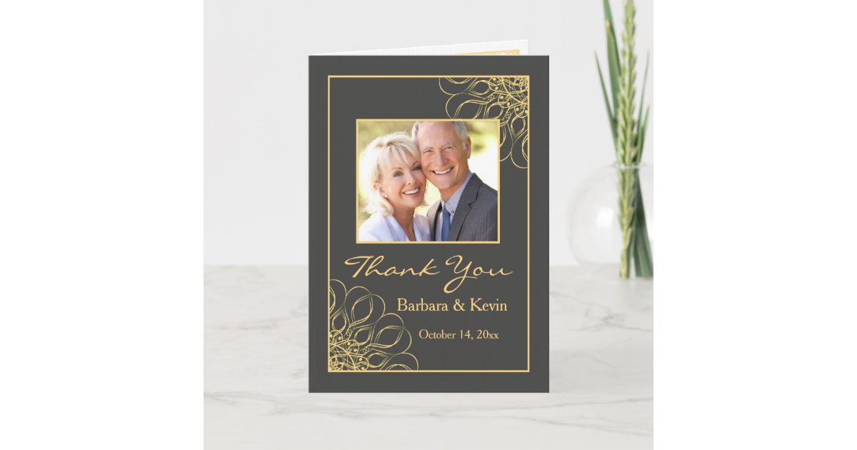 Golden swirls 50th Anniversary Thank You photo Card | Zazzle