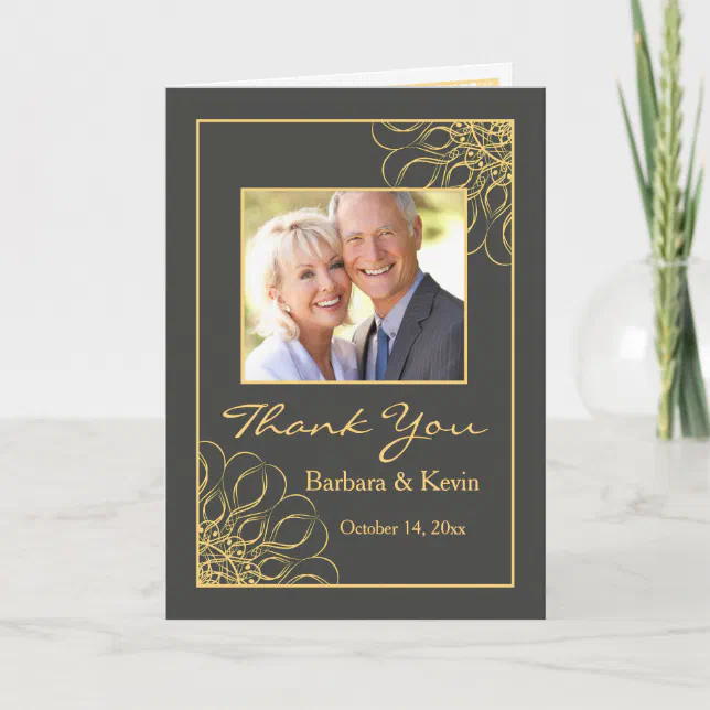 Golden swirls 50th Anniversary Thank You photo Card | Zazzle