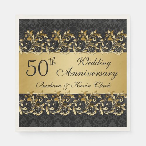 Golden swirls 50th Wedding Anniversary Napkins
