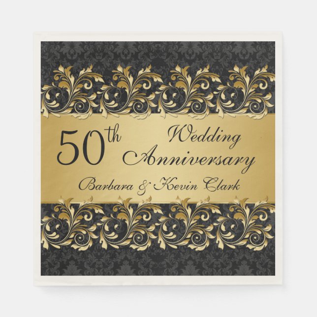 Golden swirls 50th Wedding Anniversary Napkins (Front)