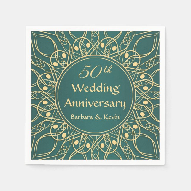 Golden swirls 50th Wedding Anniversary Paper Napkins (Front)