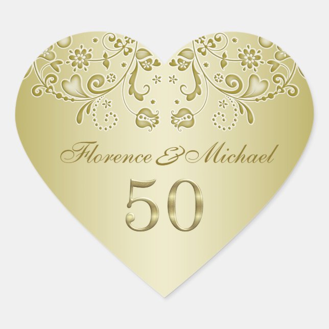 Golden swirls 50th Wedding Anniversary Sticker (Front)