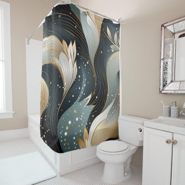 Golden Swirls and Intricate Patterns Shower Curtai Shower Curtain (In Situ)