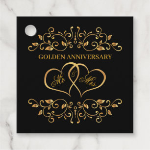 Golden swirls, hearts 50th Wedding Anniversary Favor Tags