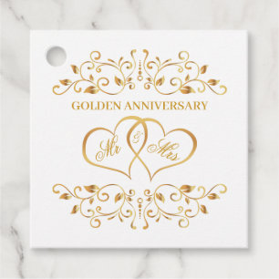 Golden swirls, joined hearts 50th Anniversary Favor Tags