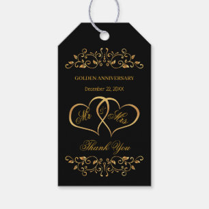 Golden swirls, joined hearts 50th Anniversary Gift Tags