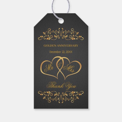 Golden swirls joined hearts 50th Anniversary Gift Tags