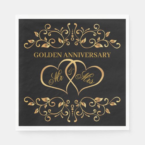 Golden swirls joined hearts 50th Anniversary Napkins