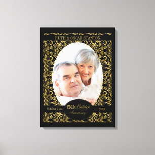 Golden Swirls on Black 50th Wedding Anniversary Canvas Print