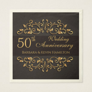 Golden swirls on black 50th Wedding Anniversary Napkins