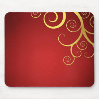 Golden swirls on deep red mouse pad