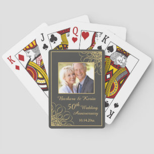 Golden swirls on gray 50th Wedding Anniversary Poker Cards