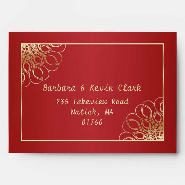 Golden swirls on red gradient envelope (Front)