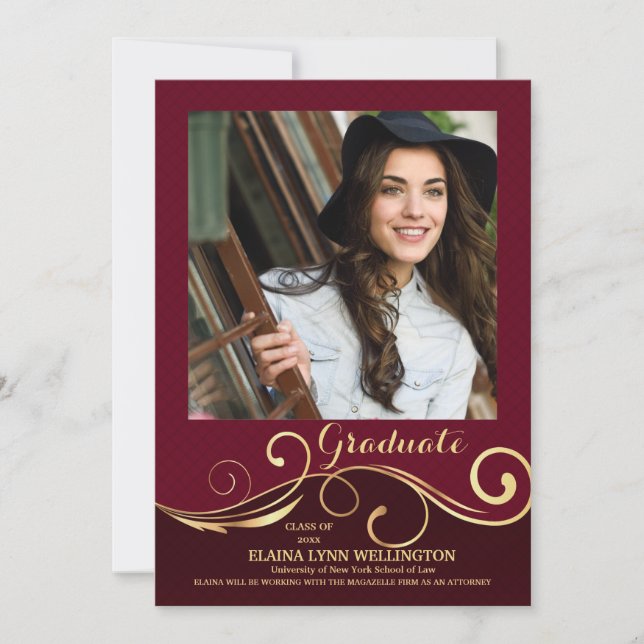 Golden Swirls Photo Graduation Announcement (Front)