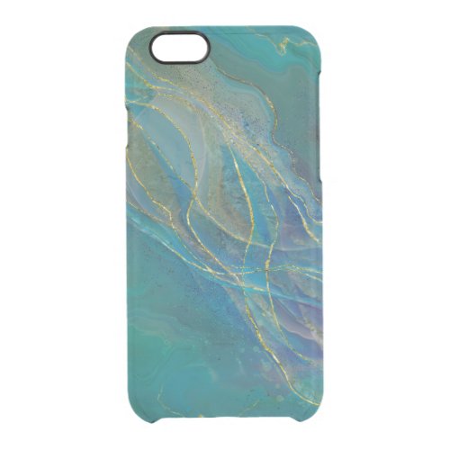 Golden swirls turquoise background clear iPhone 66S case