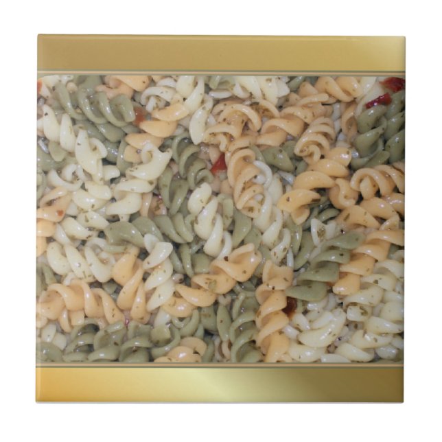 Golden Swirly Pasta Noodles Tile (Front)