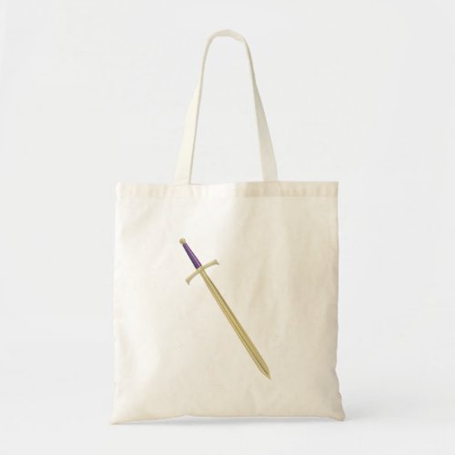 Golden sword with leather handle tote bag