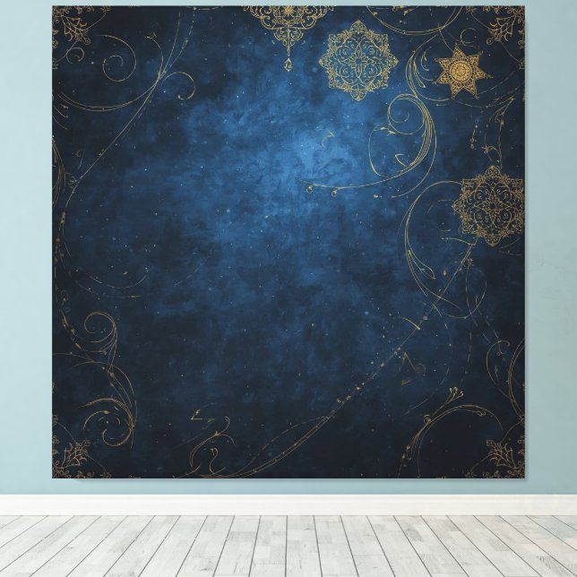 Golden Symbols on Indigo Sky  Canvas Print (Insitu(Wood Floor))