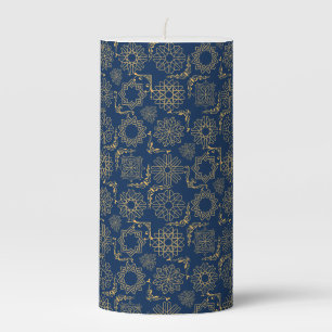 Golden Symbols Pattern 12.bw Black BG Pillar Candle