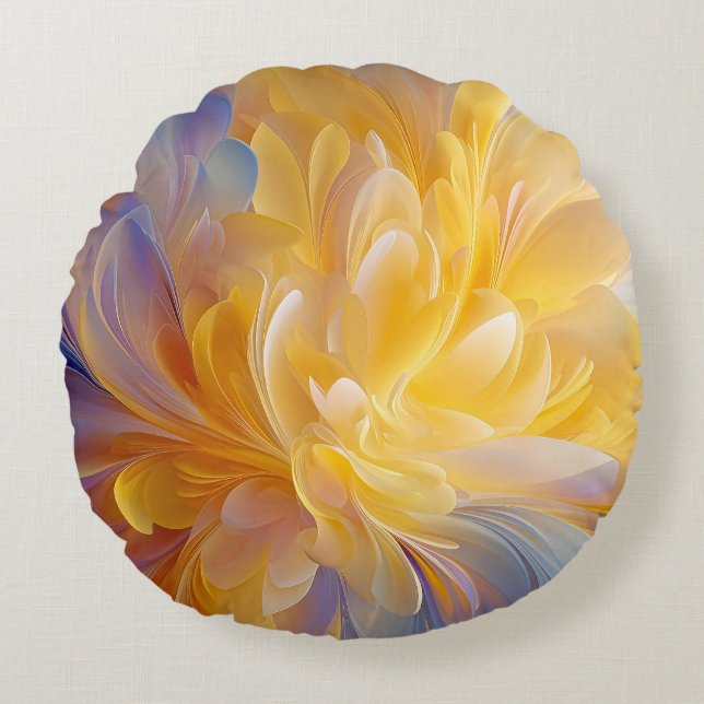 Golden Symphony of Blooming Abstract Petals Round Pillow (Front)