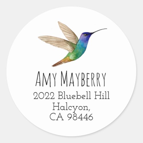 Golden_tailed Sapphire Hummingbird return address  Classic Round Sticker