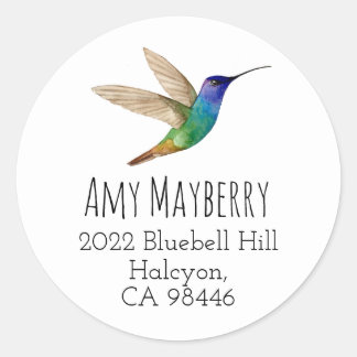 Golden-tailed Sapphire Hummingbird return address  Classic Round Sticker