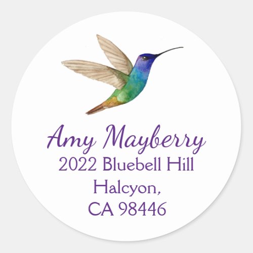 Golden_tailed Sapphire Hummingbird return address  Classic Round Sticker