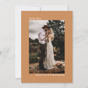 Golden Tan Camel Minimalist Vertical Photo Wedding Invitation