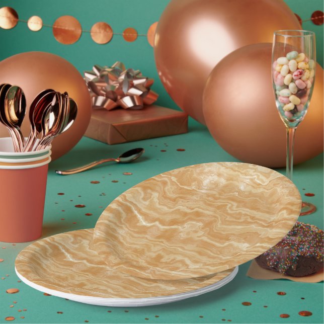Golden Tan Egyptian Marbled Paper Plates (Multi)
