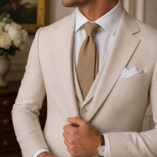 Golden Tan Flame Stitch Weave Neck Tie