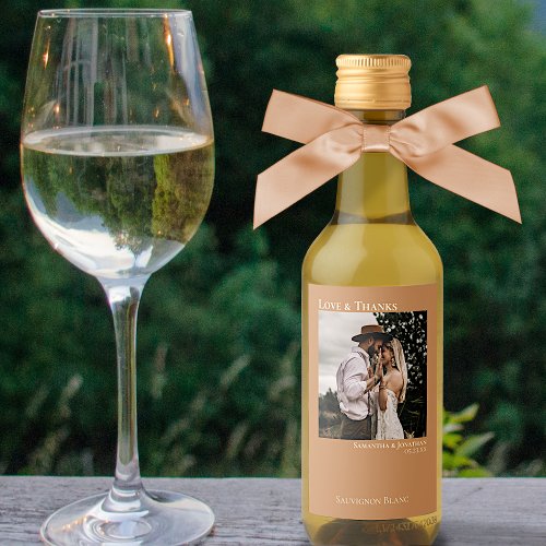 Golden Tan Wedding Photo Love  Thanks Mini Wine Label