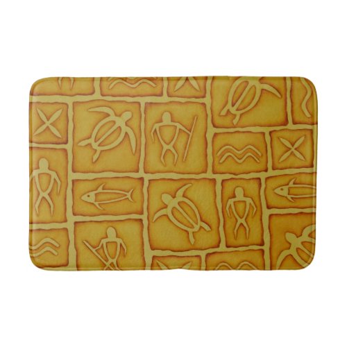 Golden Tapa Hawaiian Petroglyph Warrior Bath Mat