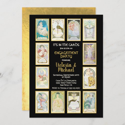 Golden Tarot Card Engagement Party Invitations