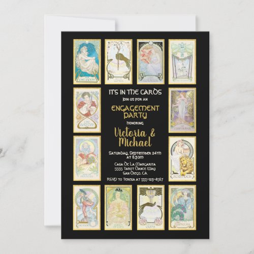 Golden Tarot Card Engagement Party Invitations